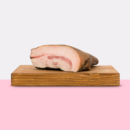 Seasoned bacon from organic Sambucano pork - €/kg 23.00
